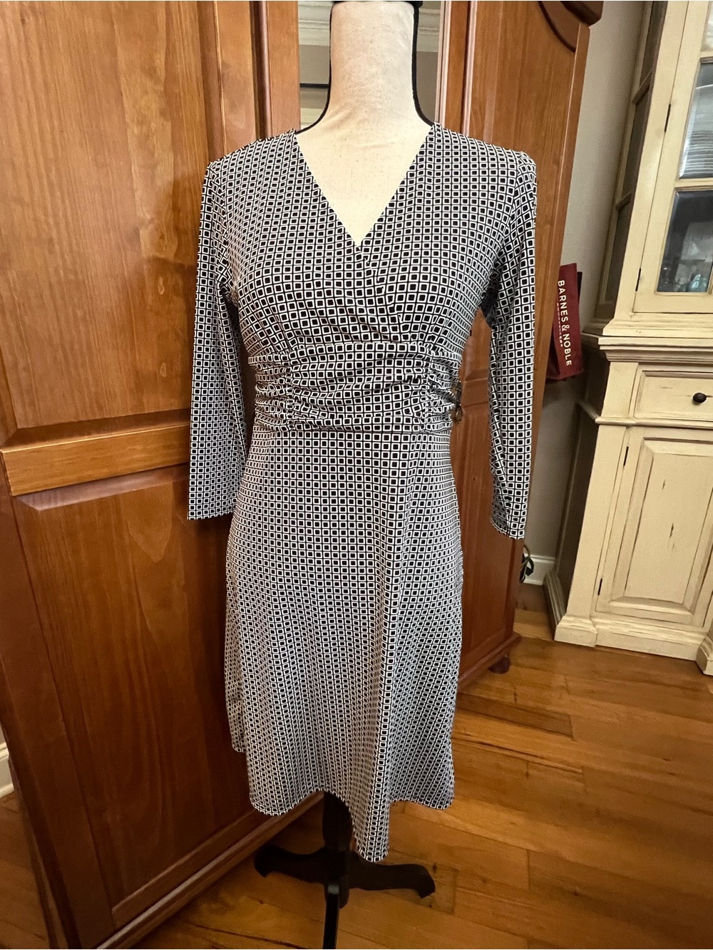 Ann Taylor Black and White Geometric Wrap-Style Dress